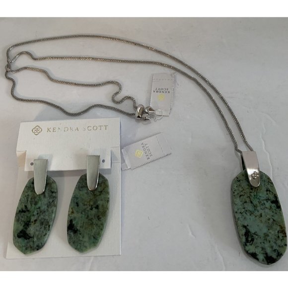 KENDRA SCOTT 'INEZ' AFRICAN TURQUOISE NECKLACE PENDANT POST EARRINGS SET NEW NWT - Picture 2 of 8